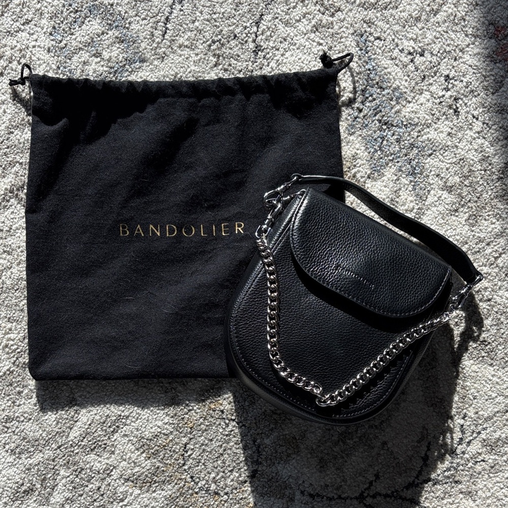 Bandolier Shay Black leather Bag with Silver Chain